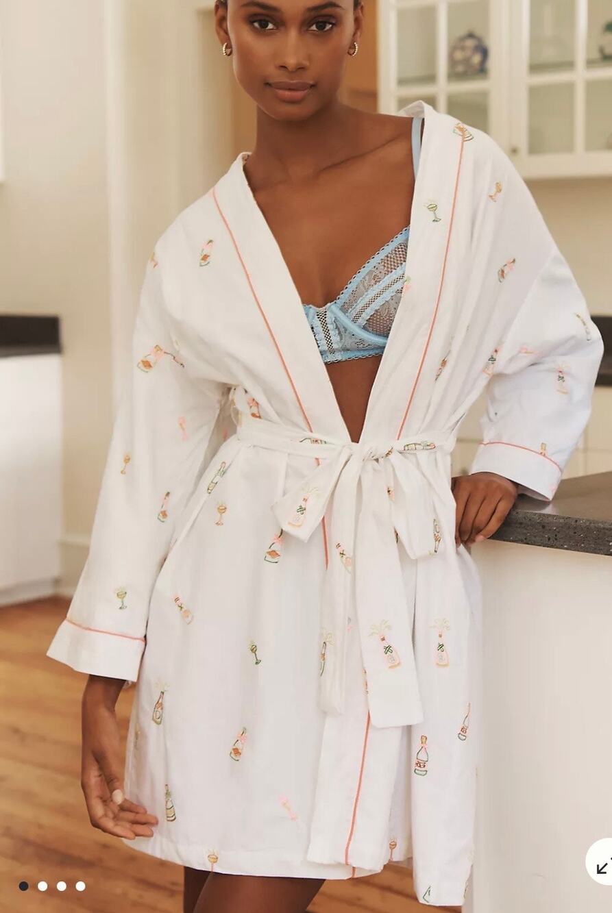 Printfresh Bubbly Brunch Robe Organic Cotton Champagne Print Wedding Bridal L/XL